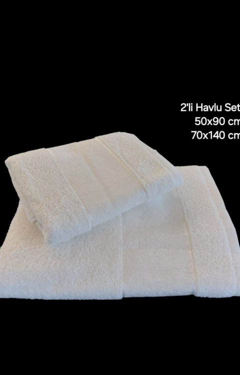 2'li %100 Pamuk 1 Adet 70x140 Banyo Havlusu 1 Adet 50x90 Saç Havlusu Beyaz Havlu Seti