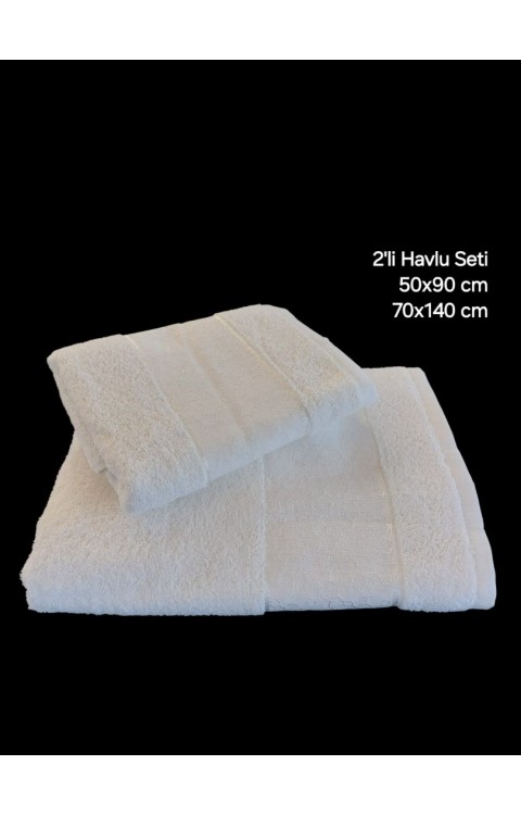 2'li %100 Pamuk 1 Adet 70x140 Banyo Havlusu 1 Adet 50x90 Saç Havlusu Beyaz Havlu Seti