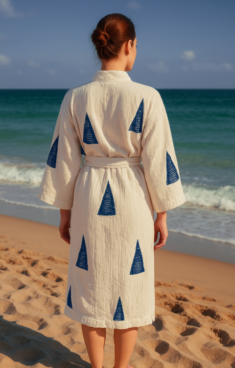   4 Kat Natürel Müslin Pamuk Kumaş Kimyasal İşlem Görmemiş El Baskılı Kaftan Kimono Peştemal Bornoz20