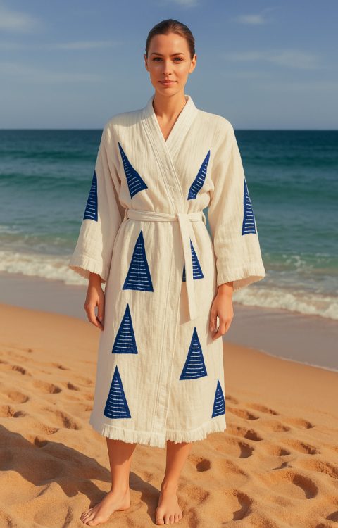   4 Kat Natürel Müslin Pamuk Kumaş Kimyasal İşlem Görmemiş El Baskılı Kaftan Kimono Peştemal Bornoz20