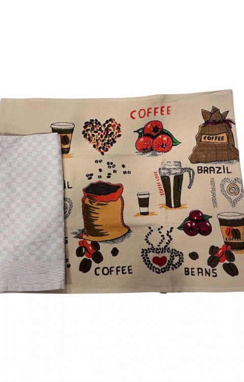 2'li Mutfak Peçetesi %100 Pamuk Dokuma Desenli ve Baskılı 40 x 60 Bej Havlu Seti