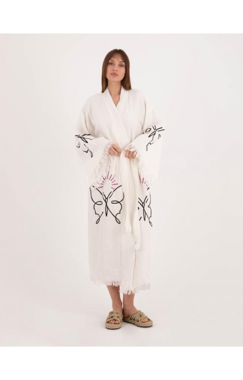 4 Kat Natürel Müslin Pamuk Kumaş Kimyasal İşlem Görmemiş El Baskılı Kaftan Kimono Peştemal Bornoz18