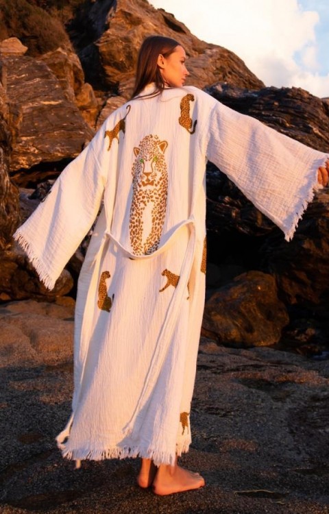 4 Kat Natürel Müslin Pamuk Kumaş Kimyasal İşlem Görmemiş El Baskılı Kaftan Kimono Peştemal Bornoz15