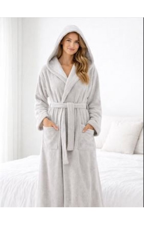 Kapüşonlu Cepli %100 Pamuk Bej Kadın Erkek Bornoz Havlu Bornoz
