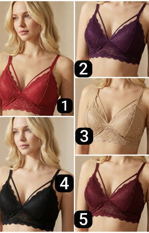 1 Adet Kadın Dantelli Desteksiz Şeritli Karışık Renk Bralet Sütyen