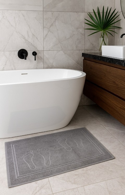 %100 Doğal Pamuk 50X80 Banyo Ayak Havlusu Gri