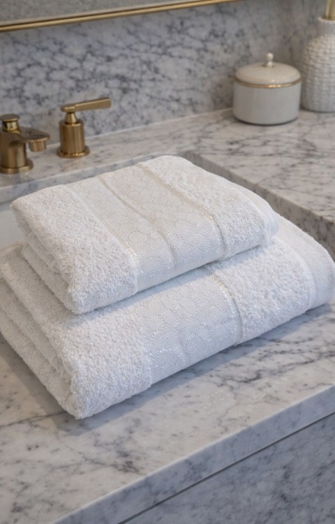 2'li %100 Pamuk 1 Adet 70x140 Banyo Havlusu 1 Adet 50x90 Saç Havlusu Beyaz Havlu Seti