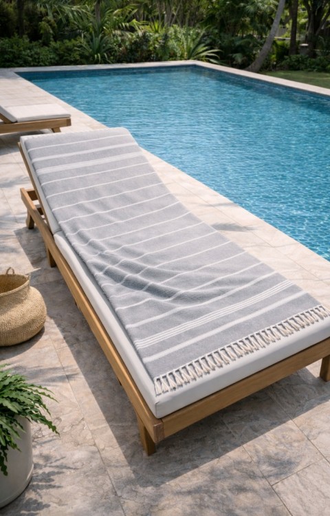 Çizgili %100 Pamuk 90x180 cm Peştemal Plaj Banyo Havlusu Gri