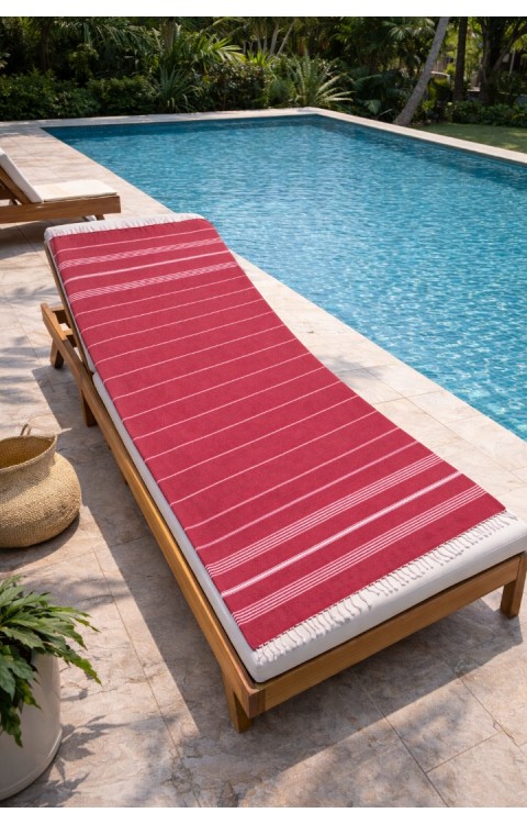 Çizgili %100 Pamuk 90x180 cm Peştemal Plaj Banyo Havlusu Kırmızı