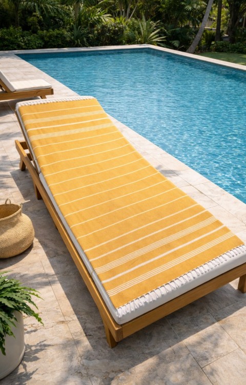 Çizgili %100 Pamuk 90x180 cm Peştemal Plaj Banyo Havlusu Sarı