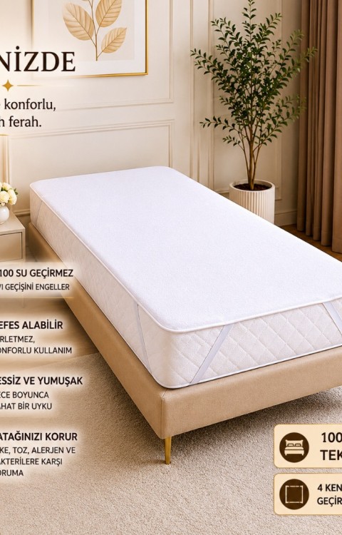 100x200 cm Üstü Örme Havlu Kumaş Alt PU Dört Kenar Lastikli Tek Kişilik Sıvı Geçirmez Yatak Koruyucu Alez