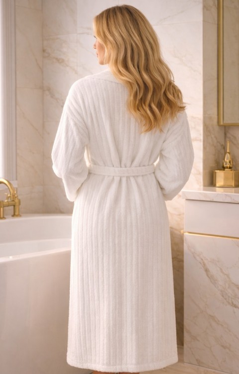 Fitilli Model Lüks Kalite Microcotton %100 Pamuk Unisex Kadın Erkek Beyaz Bornoz