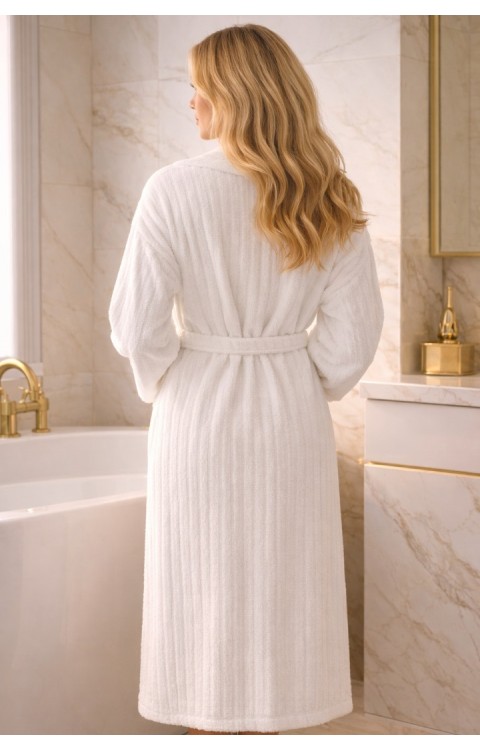 Fitilli Model Lüks Kalite Microcotton %100 Pamuk Unisex Kadın Erkek Beyaz Bornoz